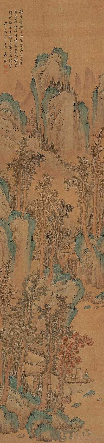 唐俊 停舟仿旧图 立轴 157.5×37.5cm